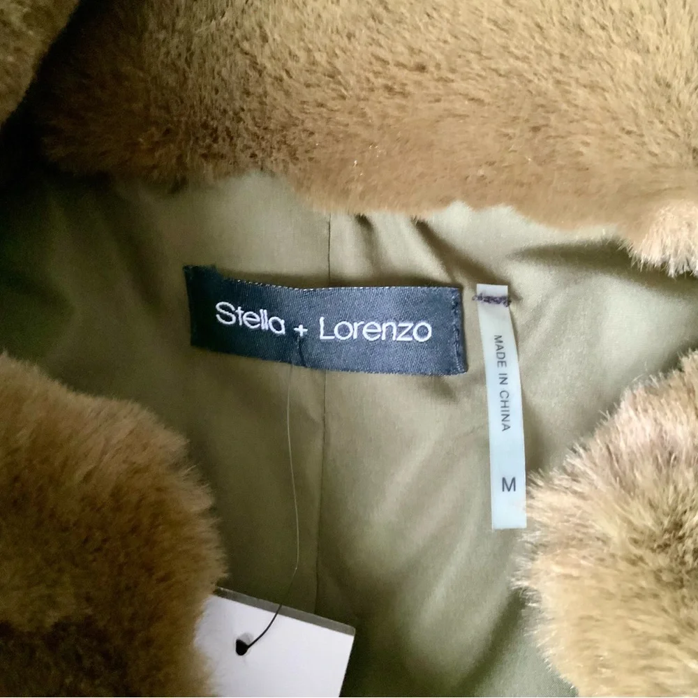 NWT STELLA + LORENZO Teddy Jacket Plush Oversized Olive Green Brown Medium